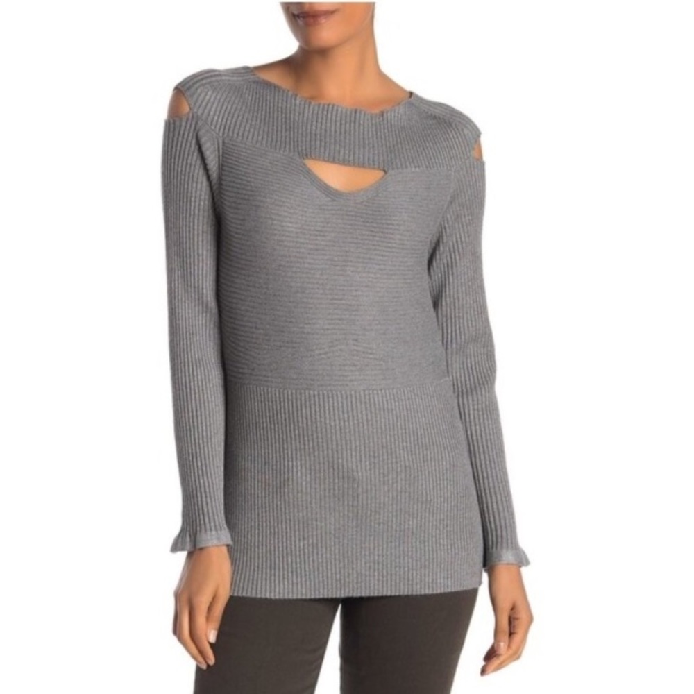 Devotion By Cyrus Grey Ribbed Cutout Sweater Size XL